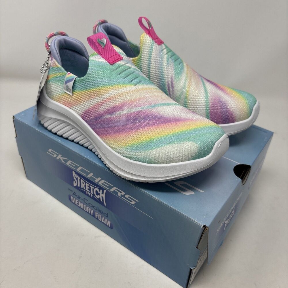 ⁠Skechers Ultra Flex 3.0 Color Me Sleek Girls Size 12 Little Kid Rainbow White⁠